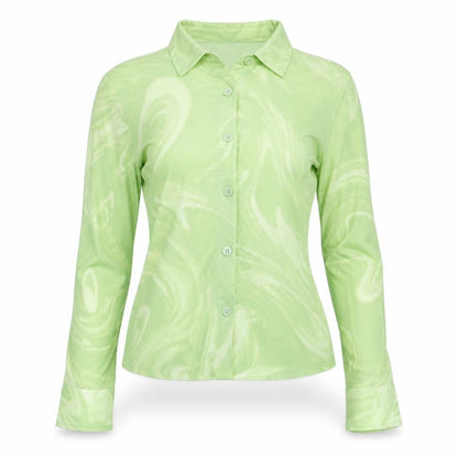Divided by H&M Womens Green Geometric Polyester Basic Button-Up Size XS Collared