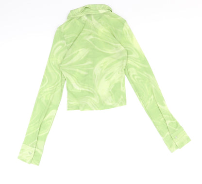 Divided by H&M Womens Green Geometric Polyester Basic Button-Up Size XS Collared