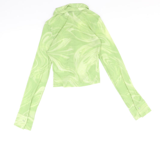 Divided by H&M Womens Green Geometric Polyester Basic Button-Up Size XS Collared