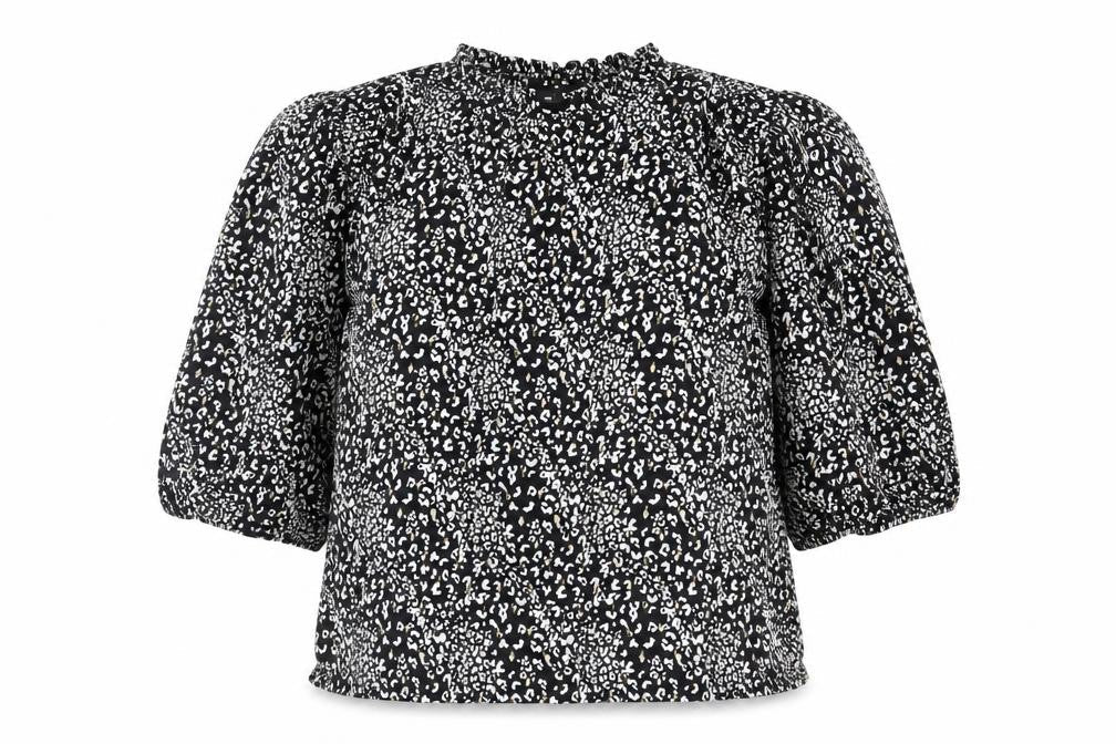 F&F Womens Black Animal Print Viscose Basic Blouse Size 10 Round Neck - Leopard Pattern