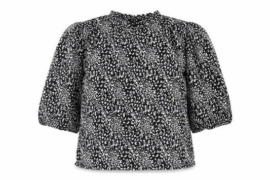 F&F Womens Black Animal Print Viscose Basic Blouse Size 10 Round Neck - Leopard Pattern