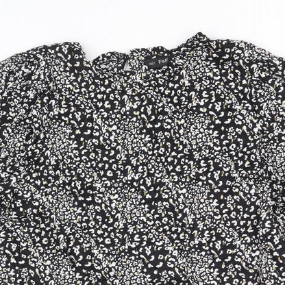 F&F Womens Black Animal Print Viscose Basic Blouse Size 10 Round Neck - Leopard Pattern