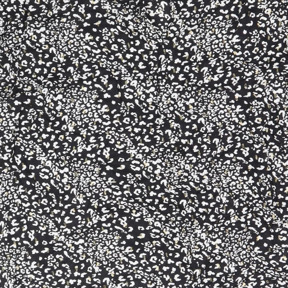F&F Womens Black Animal Print Viscose Basic Blouse Size 10 Round Neck - Leopard Pattern