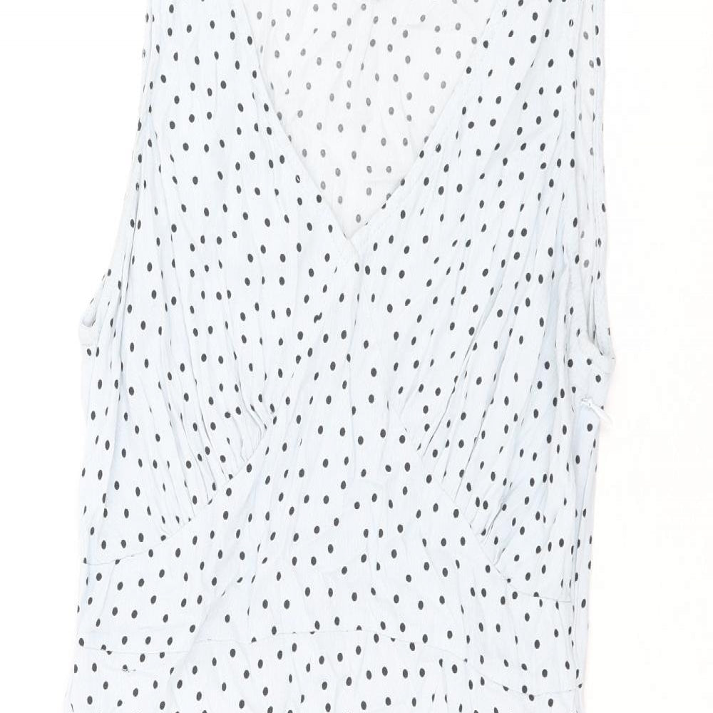 Pieces Womens Blue Polka Dot Viscose A-Line Size XS V-Neck Zip
