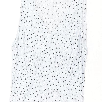 Pieces Womens Blue Polka Dot Viscose A-Line Size XS V-Neck Zip