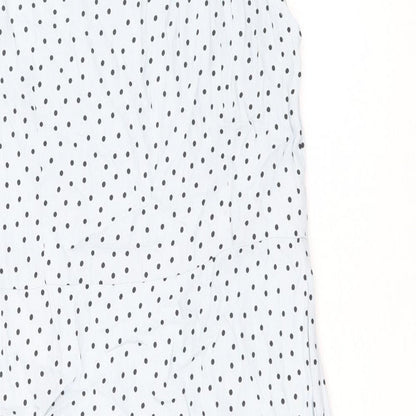 Pieces Womens Blue Polka Dot Viscose A-Line Size XS V-Neck Zip