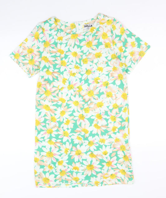 Dolls Paris Womens Multicoloured Geometric Polyester A-Line Size M Round Neck Zip