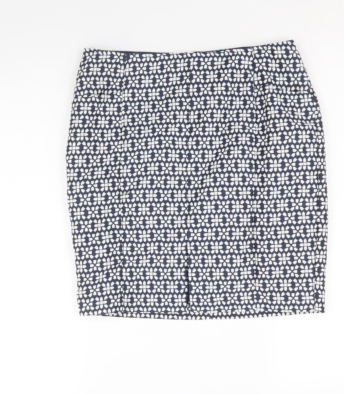 NEXT Womens Blue Geometric Polyester Straight & Pencil Skirt Size 10 Zip