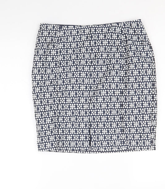 NEXT Womens Blue Geometric Polyester Straight & Pencil Skirt Size 10 Zip
