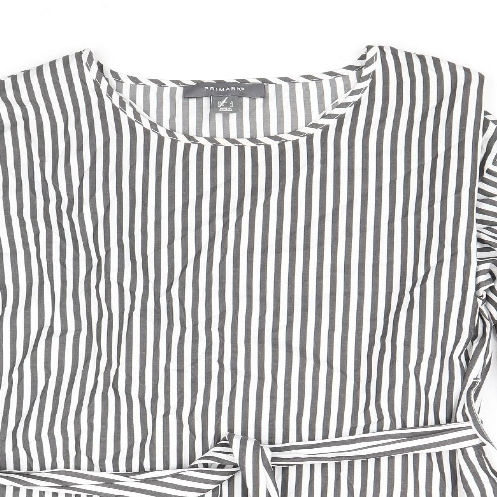 Primark Womens Grey Striped Polyester Basic Blouse Size 6 Round Neck