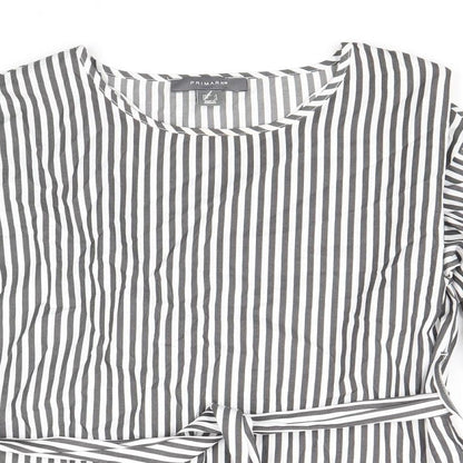 Primark Womens Grey Striped Polyester Basic Blouse Size 6 Round Neck