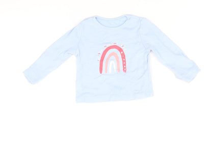 George Girls Blue 100% Cotton Basic T-Shirt Size 0-3 Months Round Neck Pullover - Rainbow