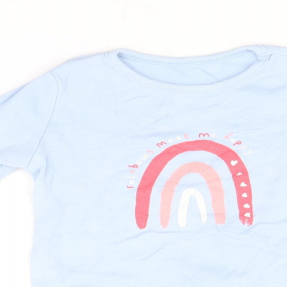 George Girls Blue 100% Cotton Basic T-Shirt Size 0-3 Months Round Neck Pullover - Rainbow