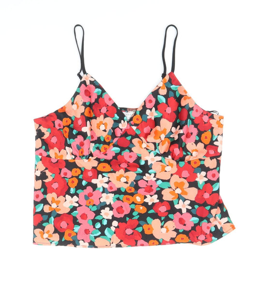 Primark Womens Multicoloured Floral Polyester Cropped Tank Size M V-Neck