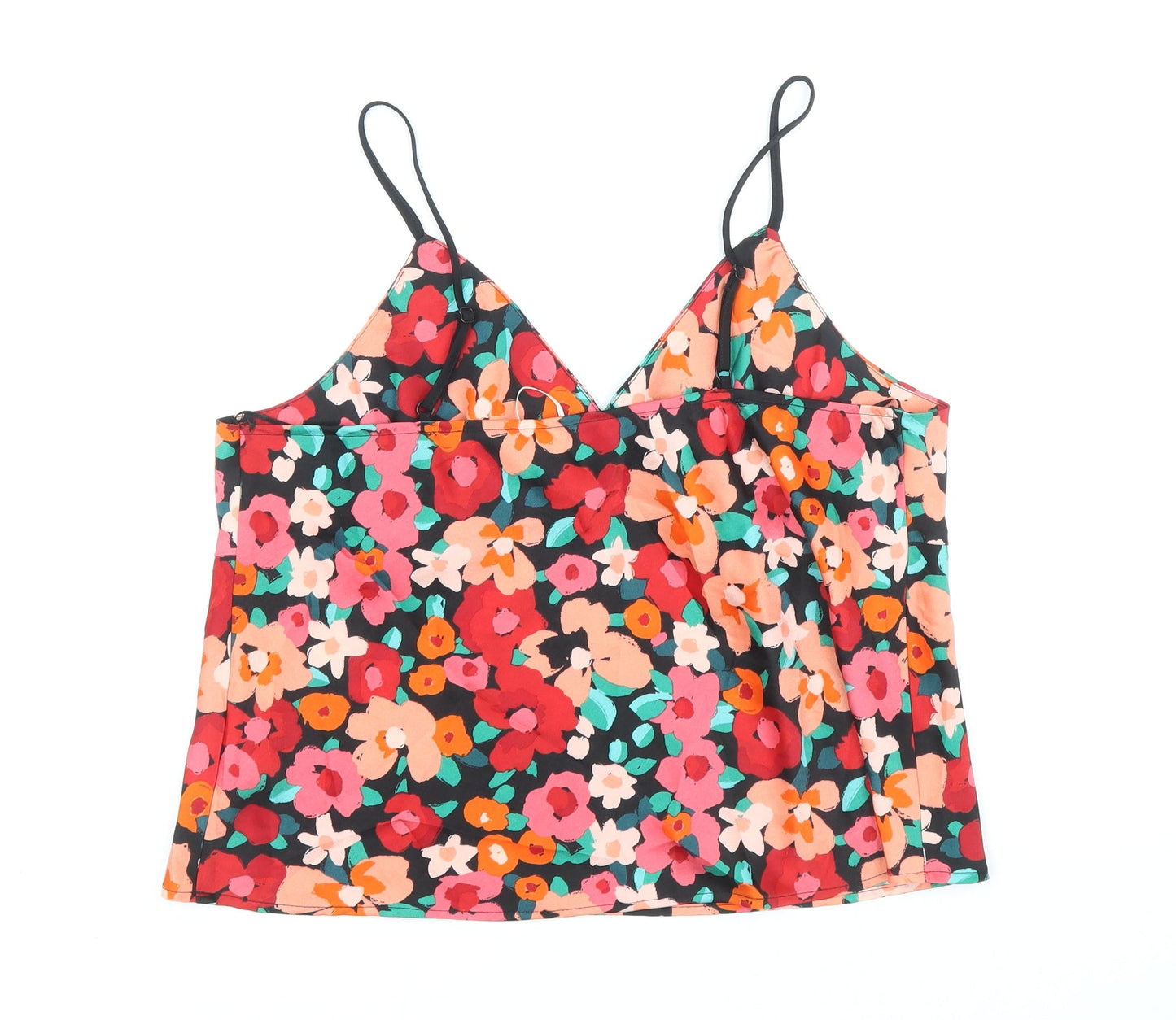 Primark Womens Multicoloured Floral Polyester Cropped Tank Size M V-Neck