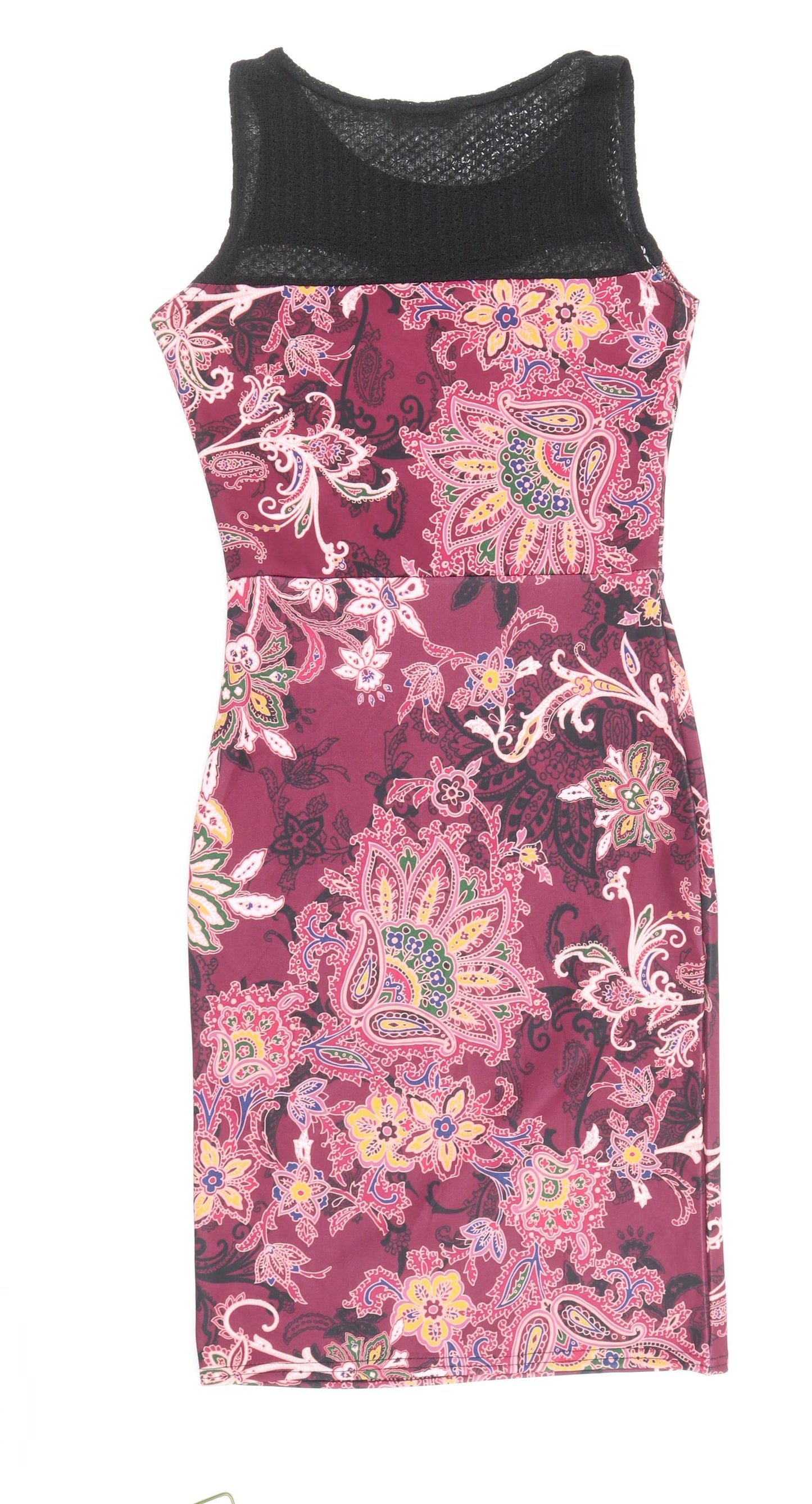 MISSFIGA Womens Multicoloured Paisley Polyester Pencil Dress Size 8 Round Neck Pullover