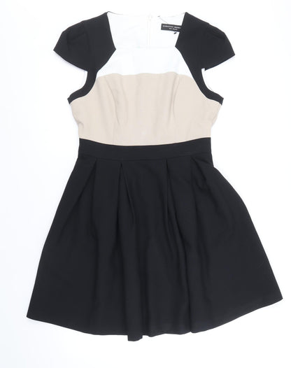 Dorothy Perkins Womens Multicoloured Colourblock Polyester Fit & Flare Size 12 Square Neck Zip