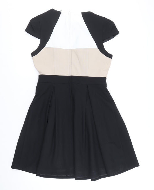 Dorothy Perkins Womens Multicoloured Colourblock Polyester Fit & Flare Size 12 Square Neck Zip