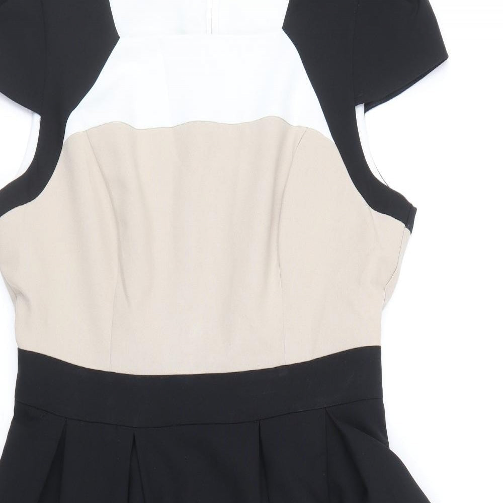 Dorothy Perkins Womens Multicoloured Colourblock Polyester Fit & Flare Size 12 Square Neck Zip