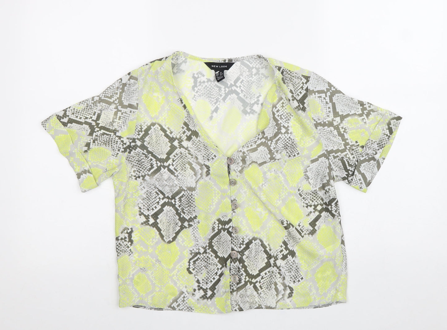 Womens UK Size 8 New Look Yellow Basic Button-Up