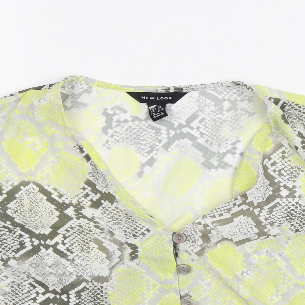 Womens UK Size 8 New Look Yellow Basic Button-Up