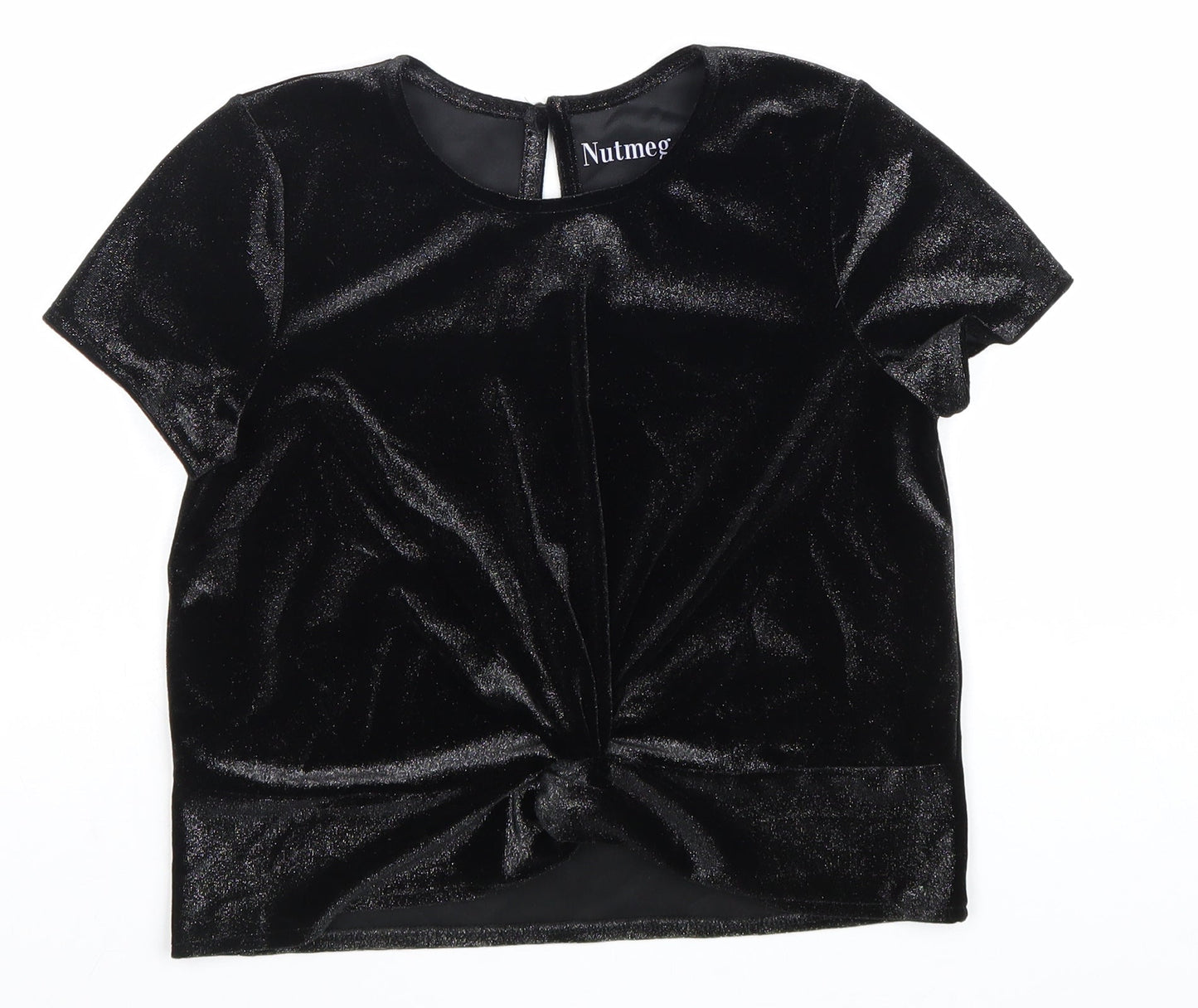 Nutmeg Girls Black Viscose Basic T-Shirt Size 11-12 Years Round Neck Button