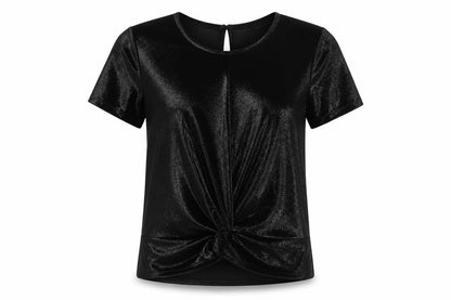 Nutmeg Girls Black Viscose Basic T-Shirt Size 11-12 Years Round Neck Button