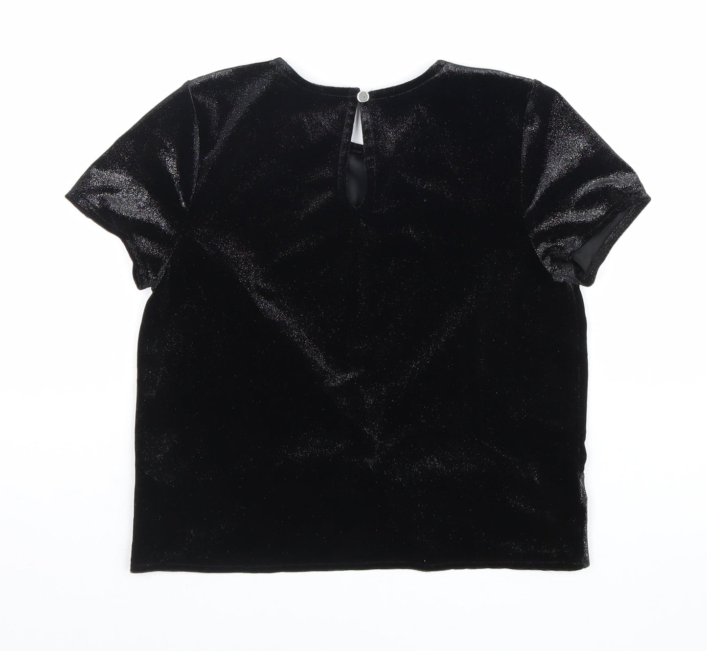 Nutmeg Girls Black Viscose Basic T-Shirt Size 11-12 Years Round Neck Button