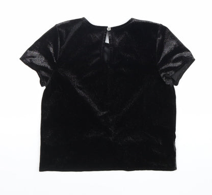 Nutmeg Girls Black Viscose Basic T-Shirt Size 11-12 Years Round Neck Button