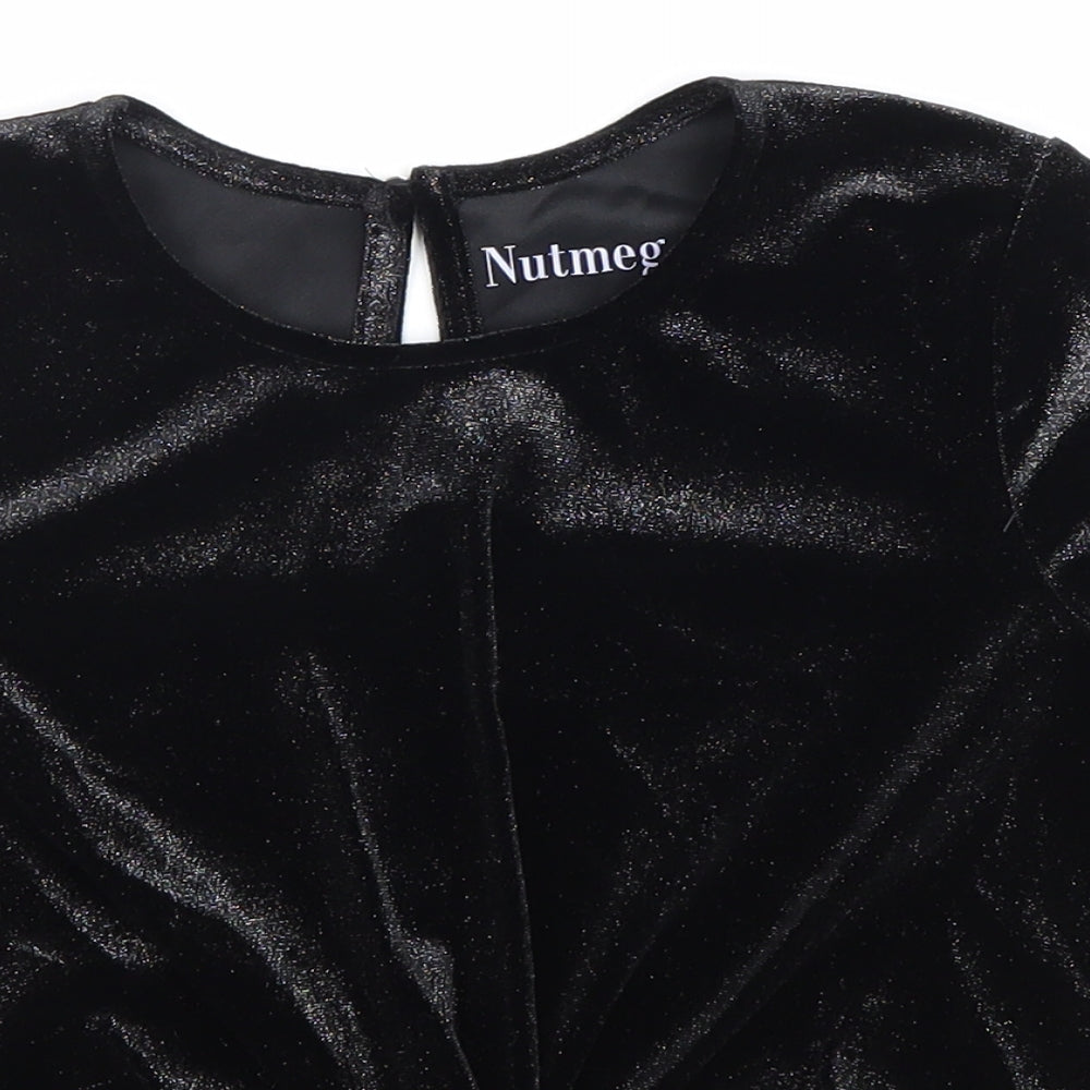 Nutmeg Girls Black Viscose Basic T-Shirt Size 11-12 Years Round Neck Button