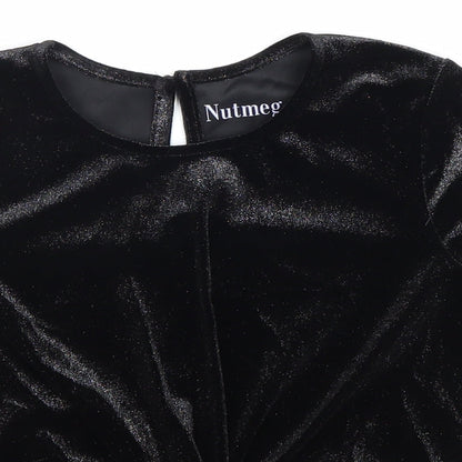 Nutmeg Girls Black Viscose Basic T-Shirt Size 11-12 Years Round Neck Button