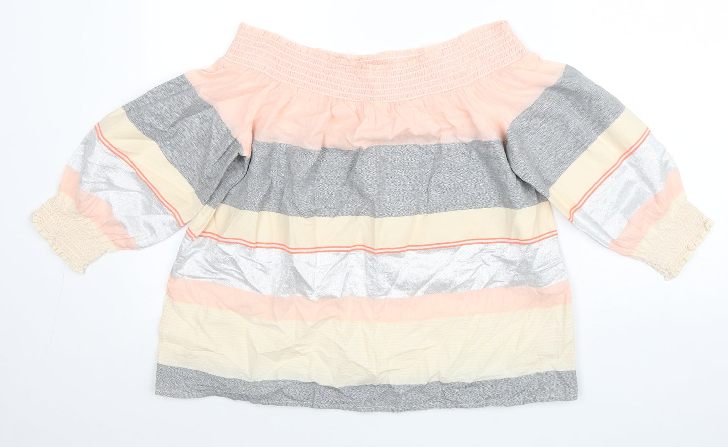 F&F Womens Multicoloured Colourblock Cotton Basic Blouse Size 14 Off the Shoulder