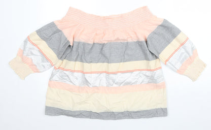 F&F Womens Multicoloured Colourblock Cotton Basic Blouse Size 14 Off the Shoulder