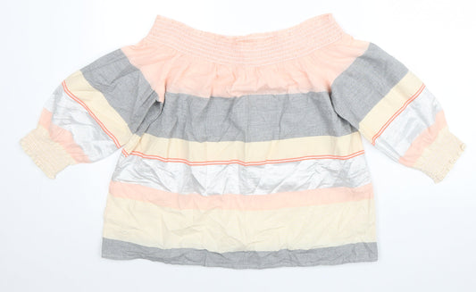 F&F Womens Multicoloured Colourblock Cotton Basic Blouse Size 14 Off the Shoulder