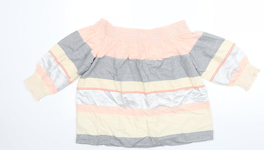 F&F Womens Multicoloured Colourblock Cotton Basic Blouse Size 14 Off the Shoulder