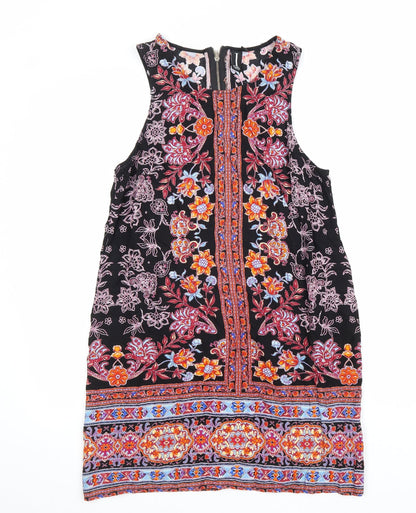 IZABEL Womens Multicoloured Geometric Viscose A-Line Size 12 Round Neck Zip
