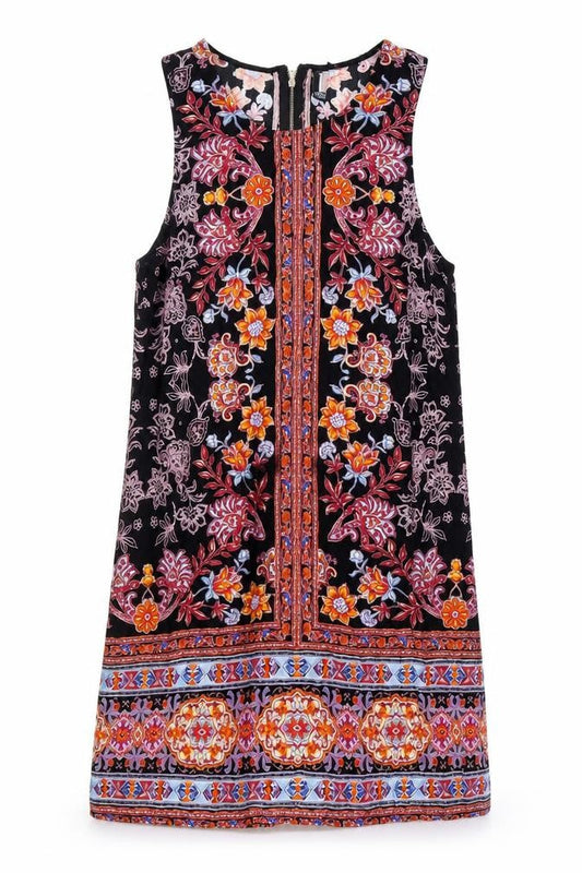 IZABEL Womens Multicoloured Geometric Viscose A-Line Size 12 Round Neck Zip