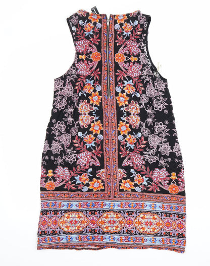 IZABEL Womens Multicoloured Geometric Viscose A-Line Size 12 Round Neck Zip