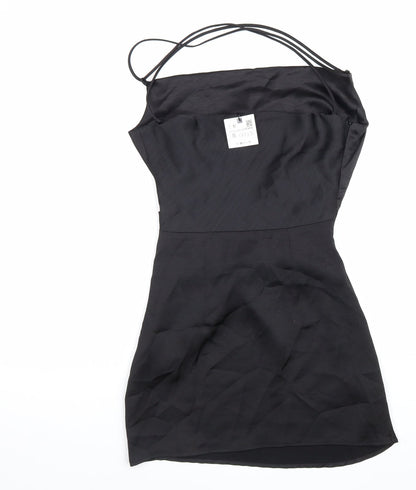 Zara Womens Black Polyester Shift Size S Cowl Neck Zip