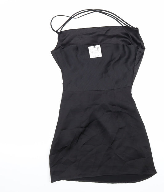 Zara Womens Black Polyester Shift Size S Cowl Neck Zip