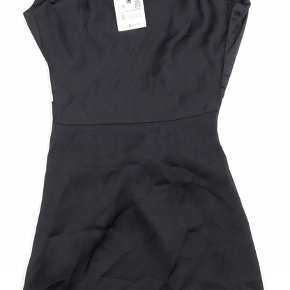 Zara Womens Black Polyester Shift Size S Cowl Neck Zip