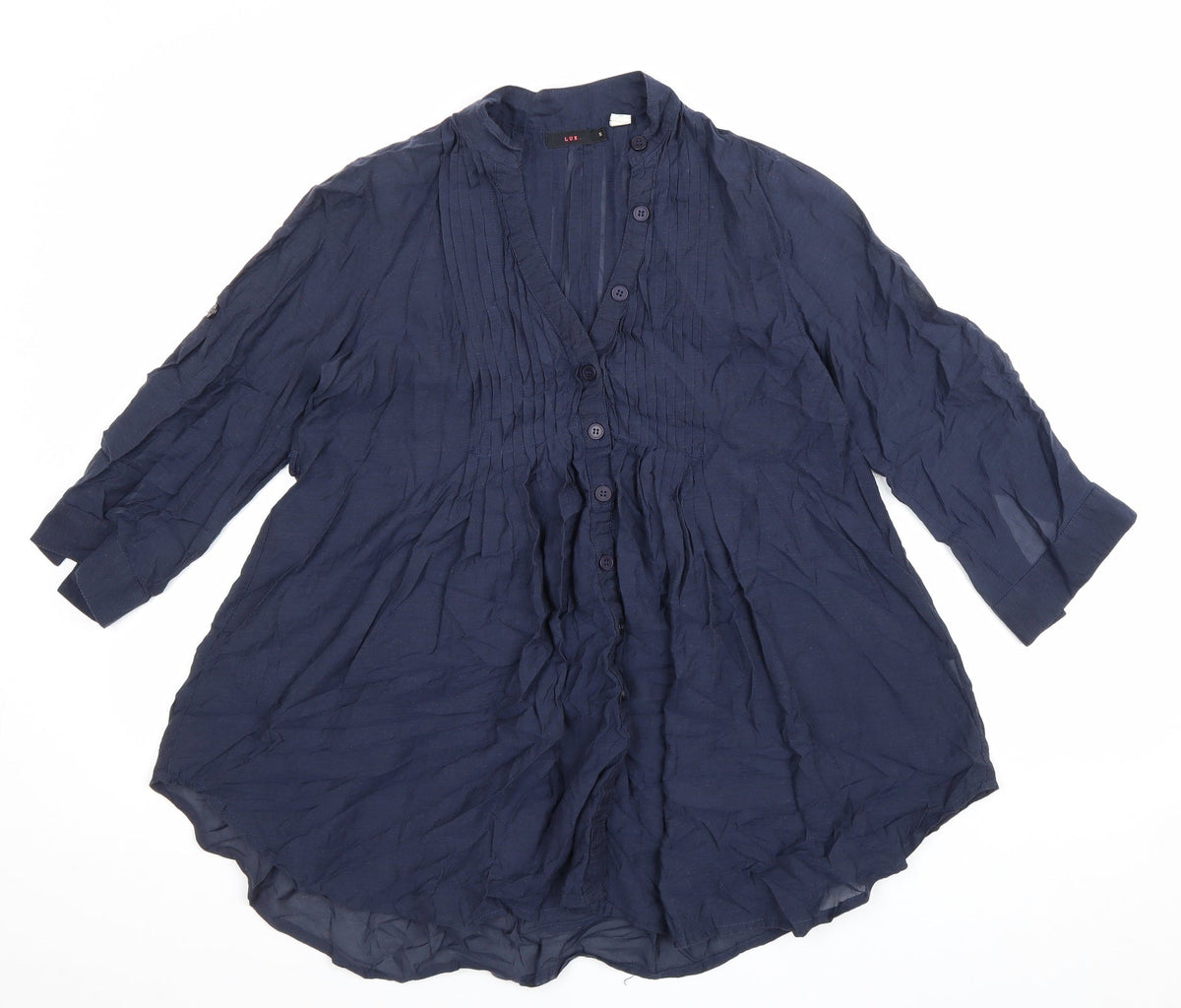 Lux Womens Blue Cotton Basic Blouse Size S V-Neck