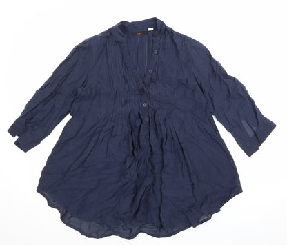 Lux Womens Blue Cotton Basic Blouse Size S V-Neck