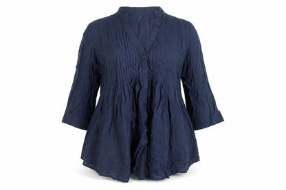 Lux Womens Blue Cotton Basic Blouse Size S V-Neck