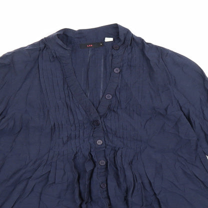 Lux Womens Blue Cotton Basic Blouse Size S V-Neck