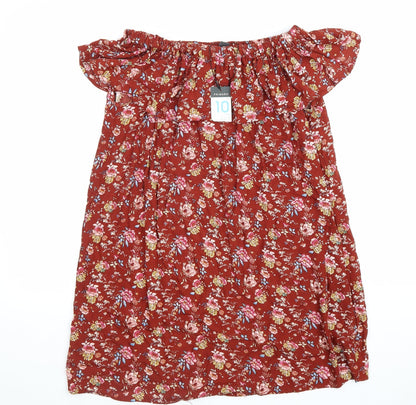 Primark Womens Brown Floral Viscose Trapeze & Swing Size 10 Off the Shoulder Pullover
