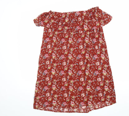 Primark Womens Brown Floral Viscose Trapeze & Swing Size 10 Off the Shoulder Pullover