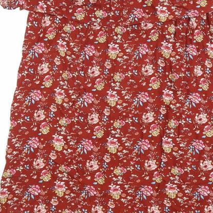 Primark Womens Brown Floral Viscose Trapeze & Swing Size 10 Off the Shoulder Pullover