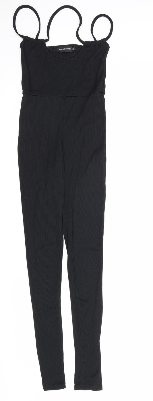 PRETTYLITTLETHING Womens Black Polyester Jumpsuit One-Piece Size 4XL L31 in Pullover