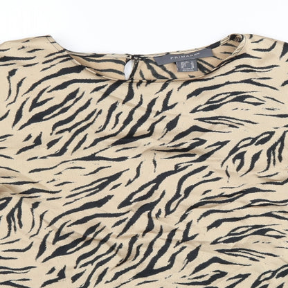 Primark Womens Beige Animal Print Polyester Cropped Blouse Size 14 Round Neck - Tiger Pattern